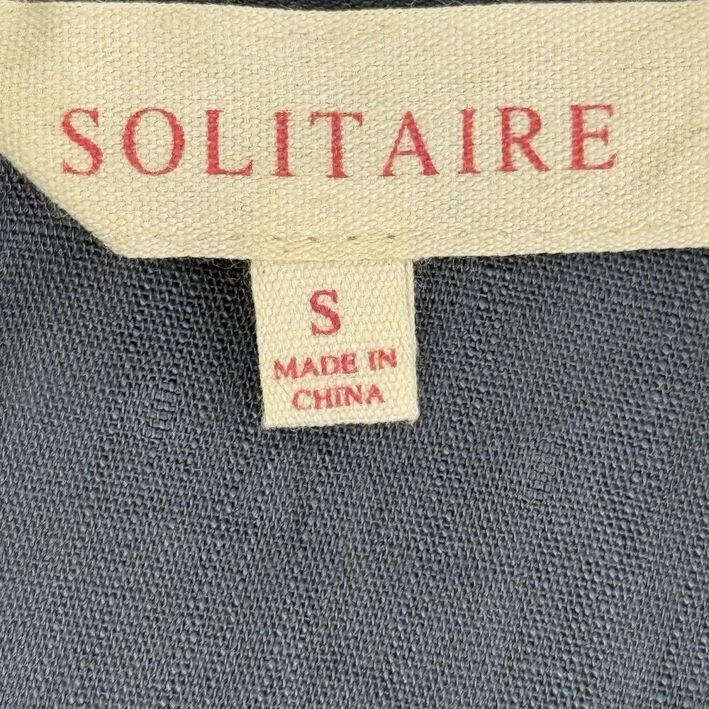 NEW Solitaire Clip Dot Embroidered Top Small Steel Blue Balloon Sleeve NWOT